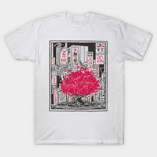 Japanese Sakura Tree Neo Tokyo Style T-Shirt